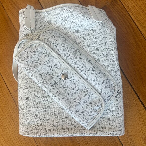 MINT Goyard Goyardine Saint Louis PM White Tote Bag Free Poshmark Authentication - Picture 13 of 14
